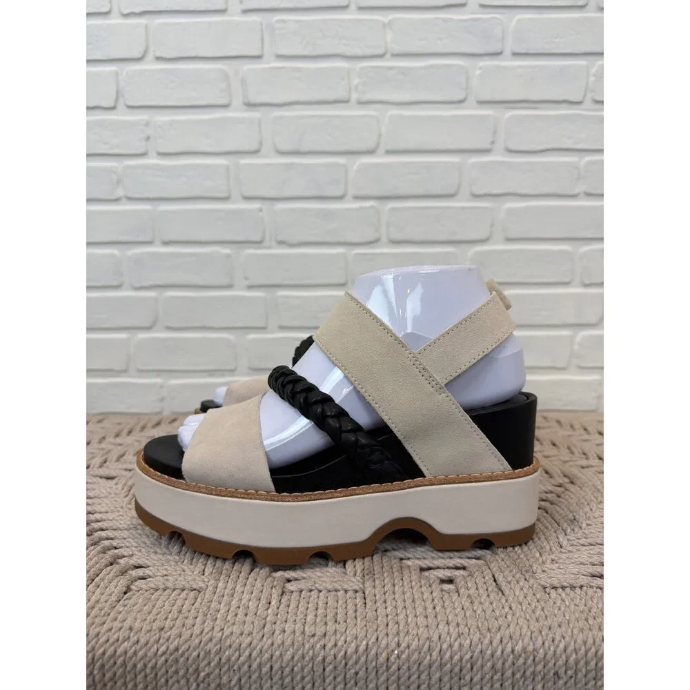 Sorel Platform Sandals Beige Suede Braided Strap Size 7